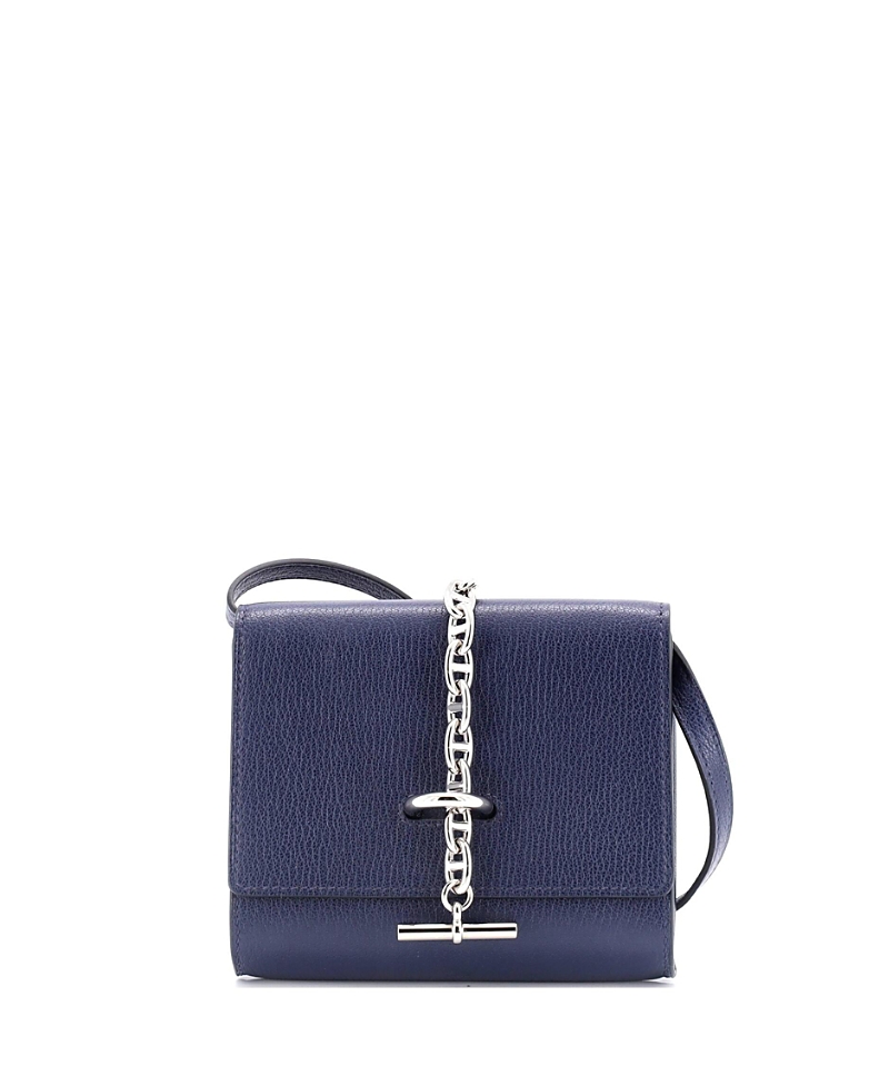 Pre-owned Pre-owned Hermes Hermes Chaine D'ancre Compact Wallet On Strap Chevre Mysore In Blue