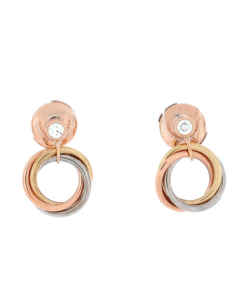Pre-owned Pre-owned Cartier Cartier Trinity Dangle Earrings 18k Tricolor Gold With Diamond In K Gold