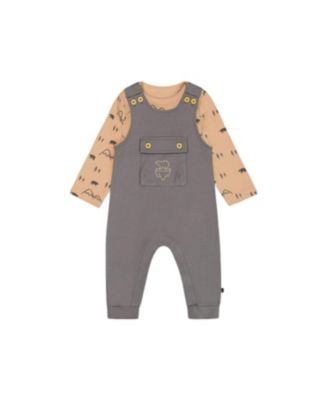 Deux par Deux - Boys' Organic Cotton Printed Bodysuit and Overall Set Dark Gray with Mountains - Baby