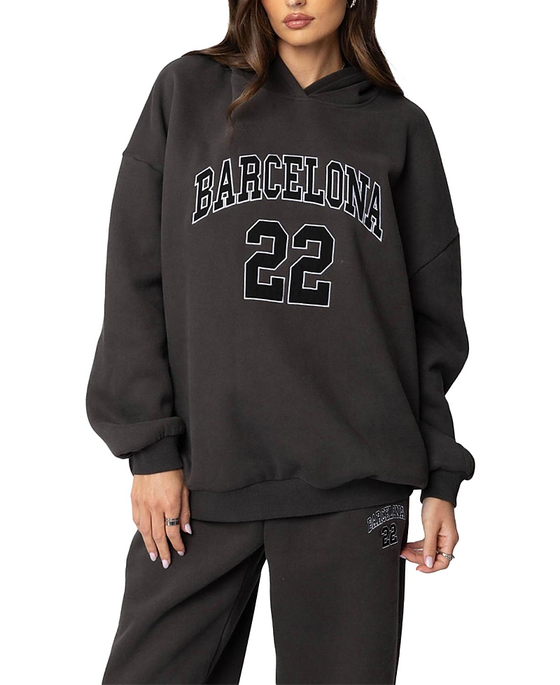 Shop Edikted Barcelona Oversized Hoodie In Dark Gray