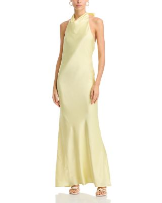 AQUA - Charmeuse Halter Neck Long Dress - Exclusive