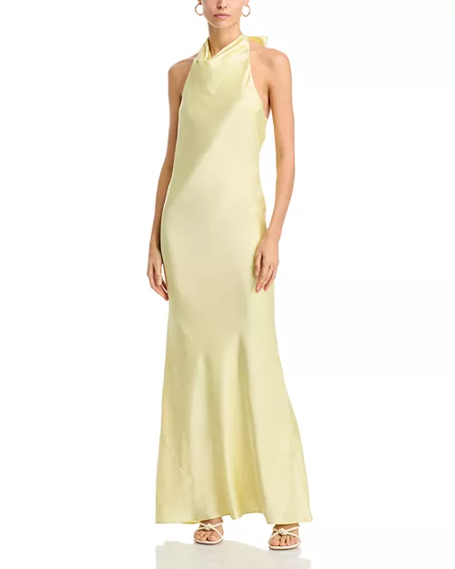 charmeuse halter neck long dress - exclusive
