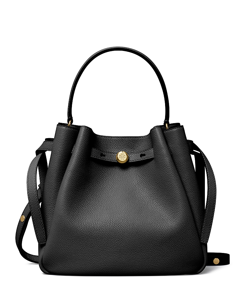 Tory Burch Romy Pebbled Small Bucket Bag Black In Black