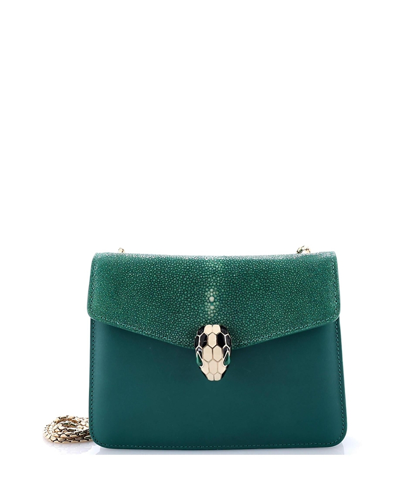 Pre-Owned Bvlgari Small Serpenti Forever Square Shoulder Bag Leather and Stingray
