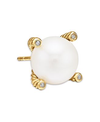 18K Yellow Gold Solari Stud Earrings with Cultured Freshwater Pearls & Diamonds