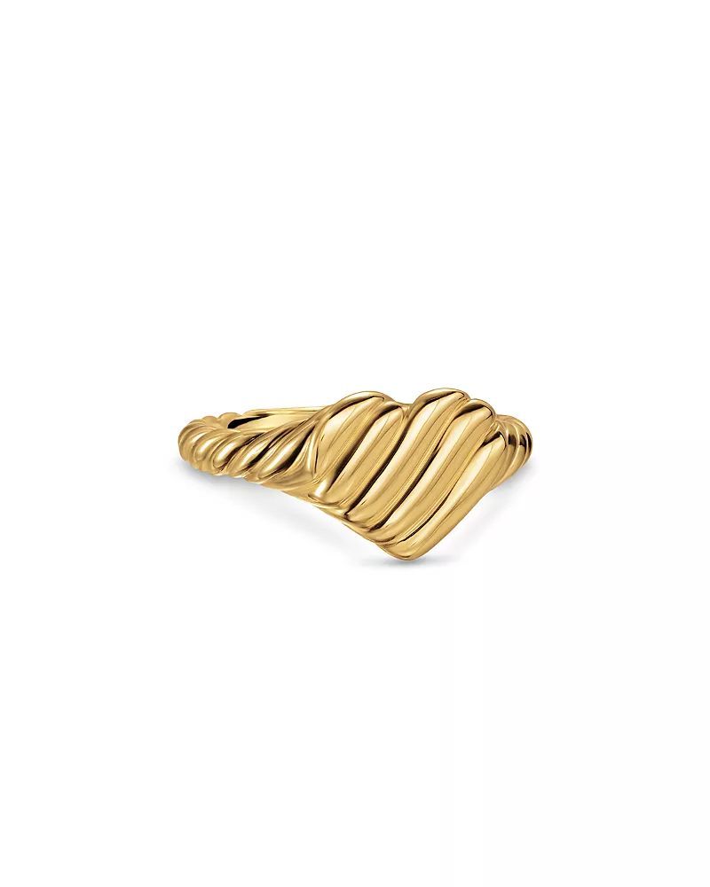 David Yurman Sculpted Cable Heart Pinky Ring in 18K Yellow Gold, 9mm