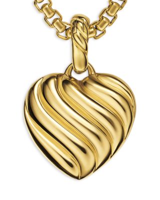 Puffy Heart Amulet in 18K Yellow Gold with Diamonds, 17mm