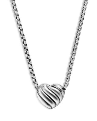 Puffy Heart Pendant Necklace in Sterling Silver with Diamonds, 7.8mm