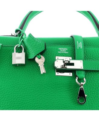 Kelly 32 Handbag Green Clemence with Palladium Hardware