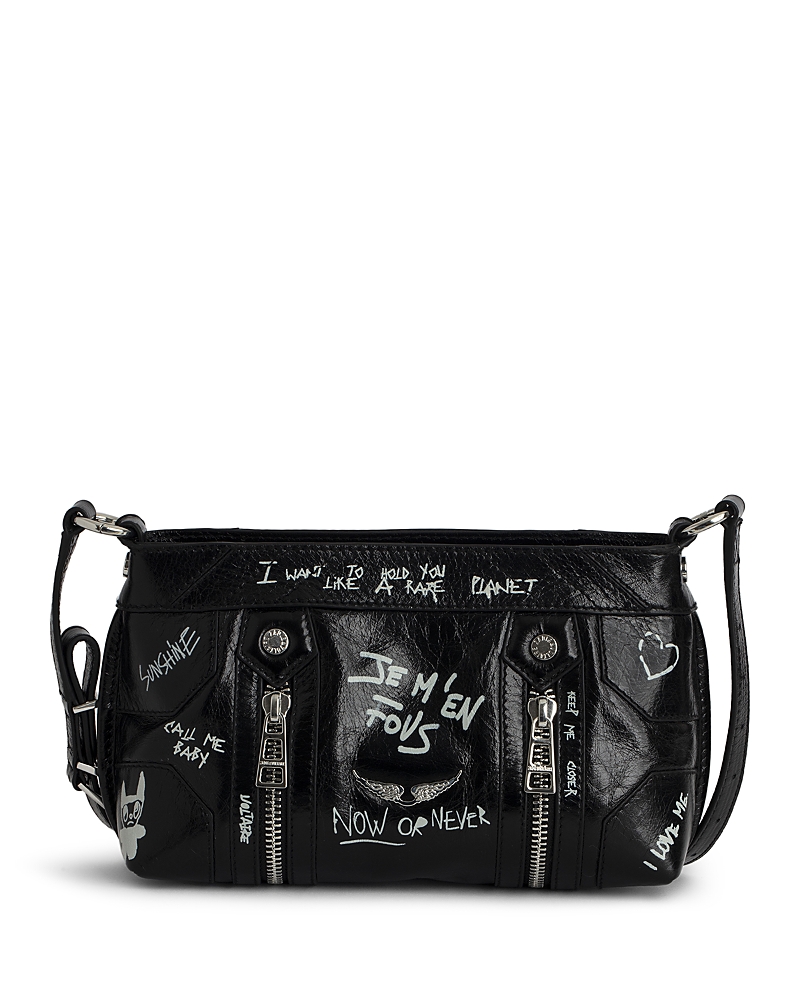 Zadig & Voltaire Womens Noir Sunny Mood Slogan-print Leather Shoulder Bag In Noir