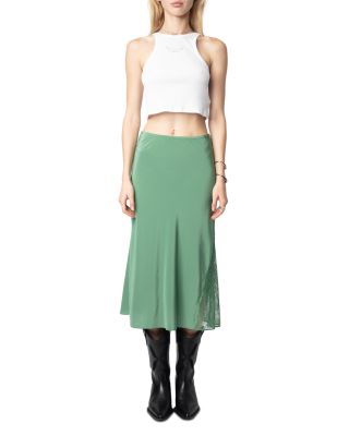 Jayla Lace Trim Silk Midi Skirt