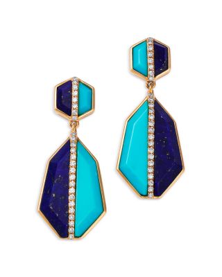 Bloomingdale's Fine Collection - Lapis Lazuli, Turquoise & Diamond Geometric Drop Earrings in 14K Yellow Gold