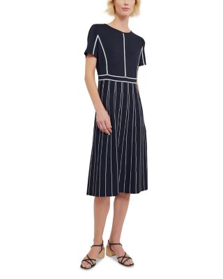 Contrast Piping Jewel Neck A Line Dress