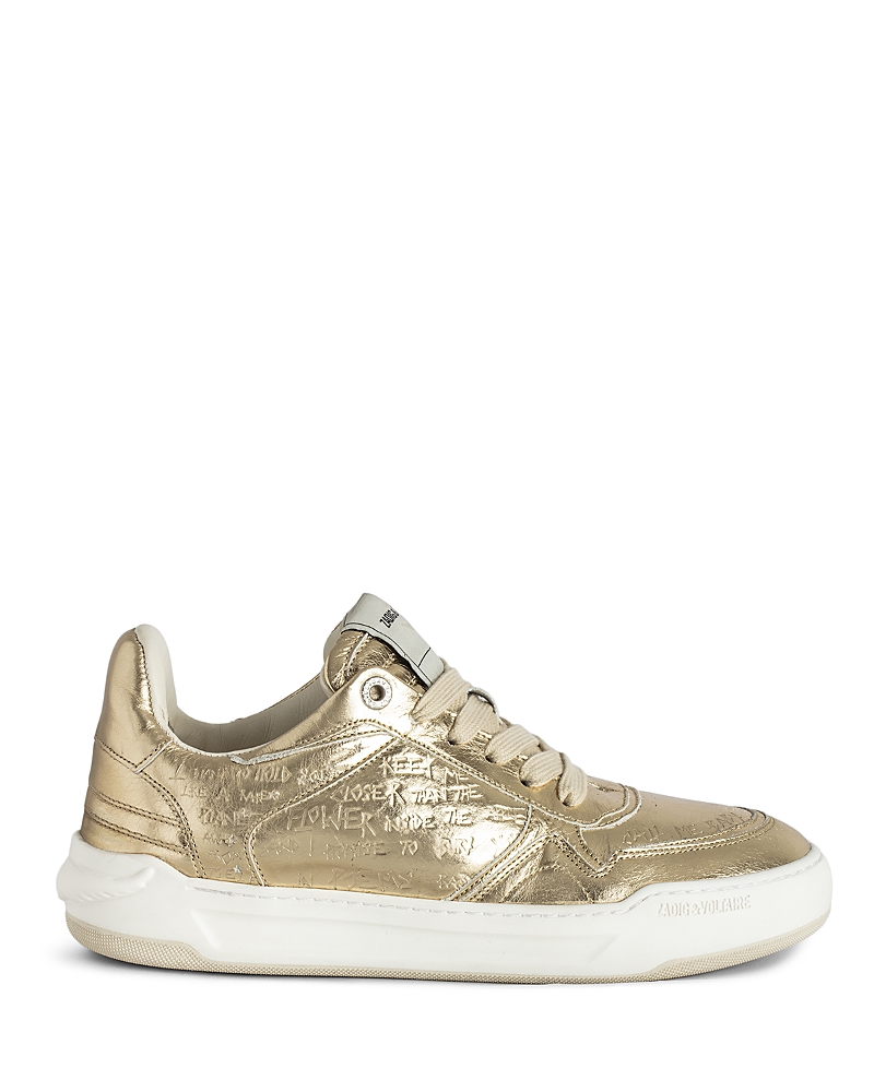 Zadig & Voltaire Womens Wings Metallic-leather Low-top Trainers Gold In Gold