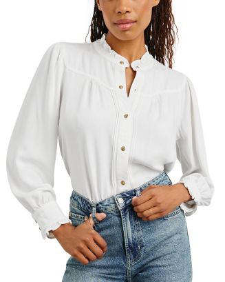 Casual Buttons Ruffle Mandarin Collar Blouses main image 0