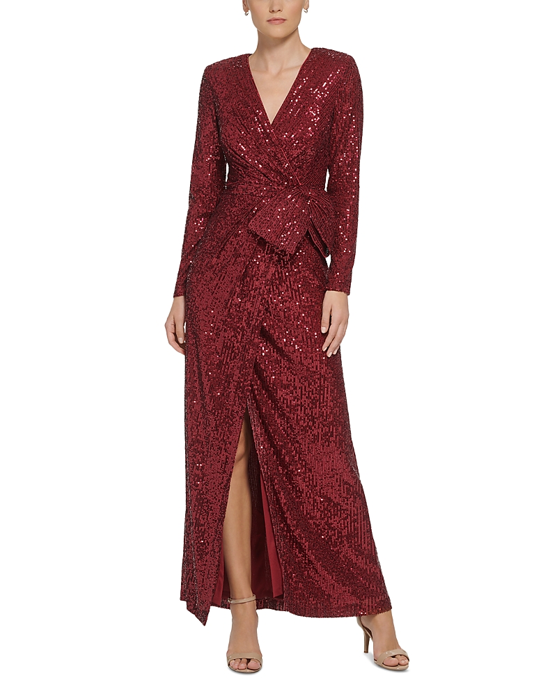 Eliza J Womens Sequined Bow Evening Dress In Ruby Red