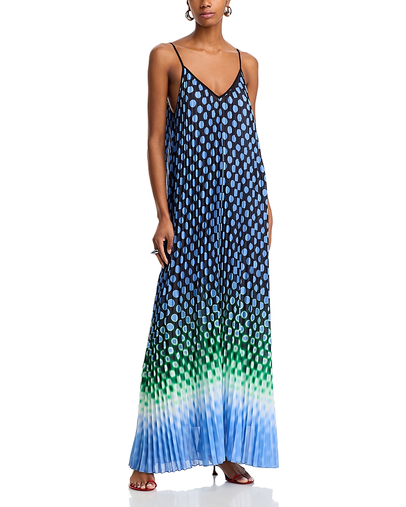 Essentiel Antwerp Printed Deep V Neck Pleated Maxi Dress