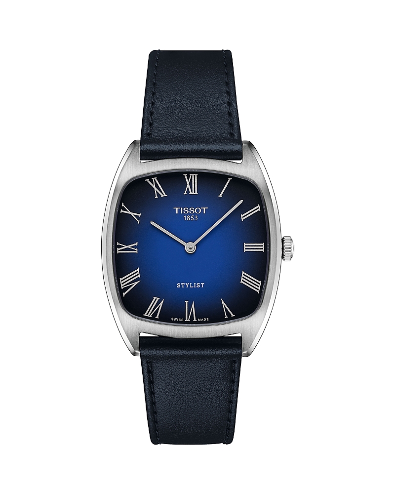 Tissot Stylist Leather Strap Watch, 32mm In Blue/black