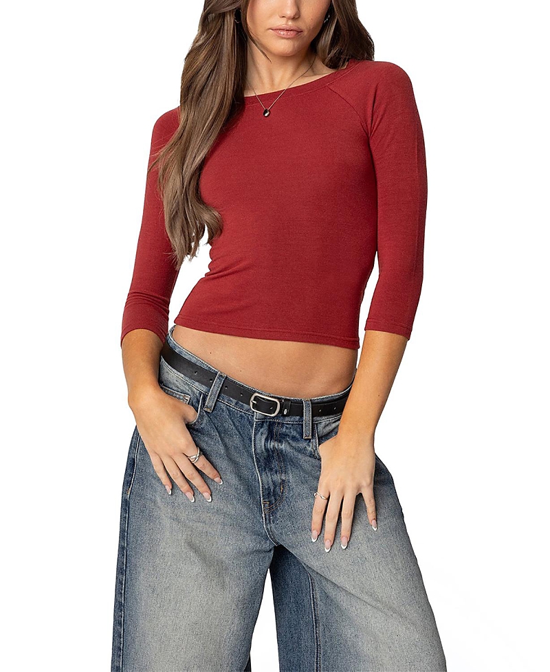 Edikted Mary Quarter Sleeve Wide Neck Top
