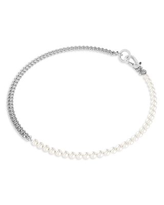 Dextera Crystal Pav&amp;eacute; &amp; Imitation Pearl Collar Necklace in Rhodium Plated, 18&amp;quot;