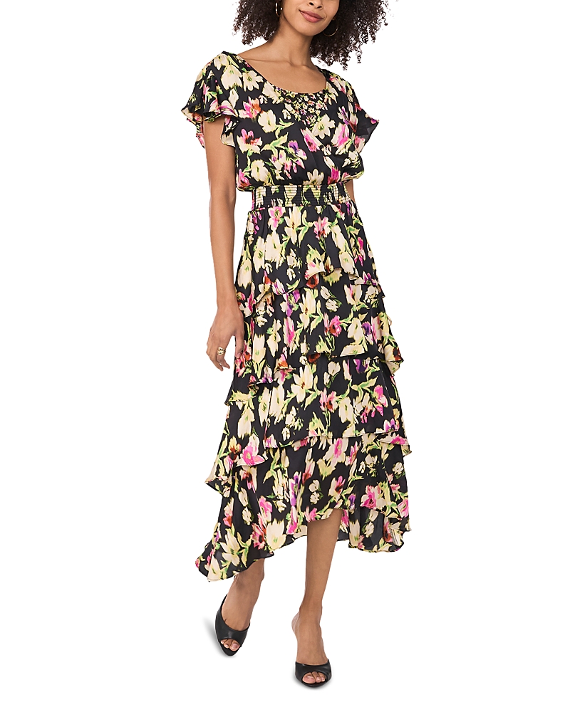 Vince Camuto Floral Crossover Neck Flutter Sleeve Dress