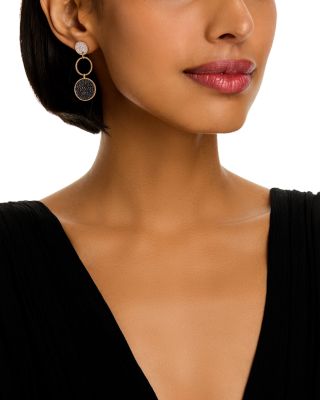 Black & White Diamond Drop Earrings in 14K Yellow Gold