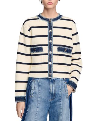 Sandro - Striped Cardigan with Denim Detail