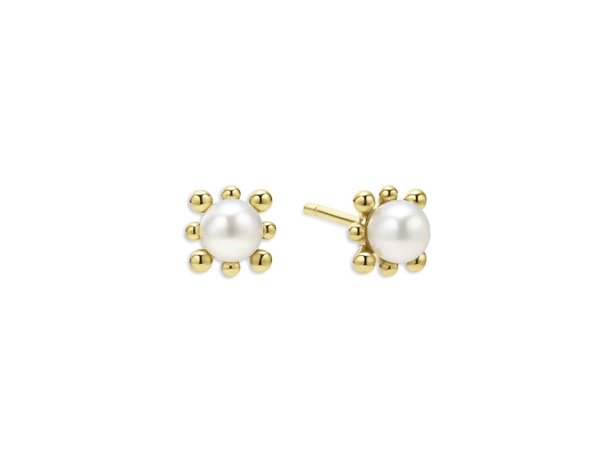18K Yellow Luna Cultured Pearl Fleur Stud Earrings - Image 1