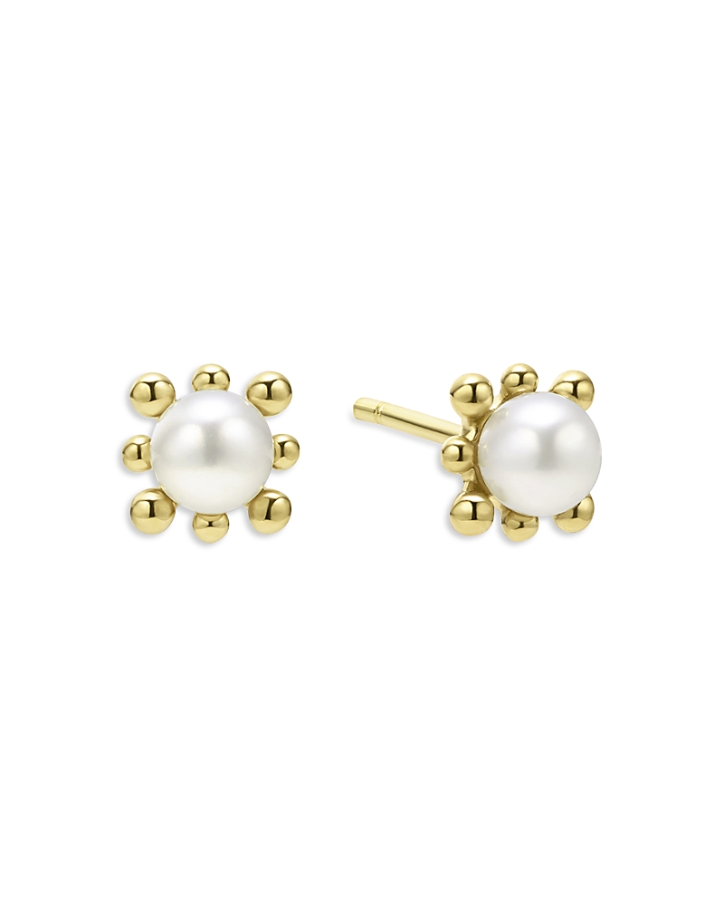 Lagos 18k Yellow Gold Luna Cultured Pearl Fleur Stud Earrings In Gold