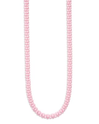 18K Yellow Gold & Sterling Silver Pink Caviar Ceramic Bead Collar Necklace, 16"