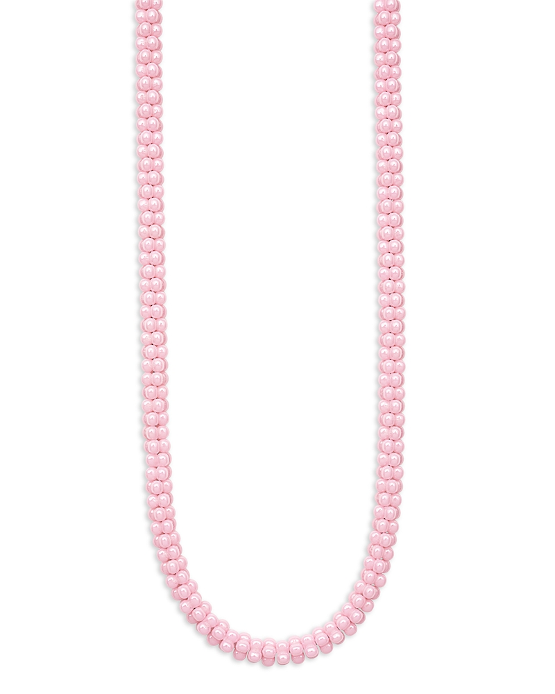 Lagos 18K Yellow Gold & Sterling Silver Pink Caviar Ceramic Bead Collar Necklace, 16