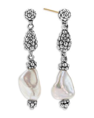 Sterling Silver Luna Keshi Pearl & Caviar Bead Drop Earrings