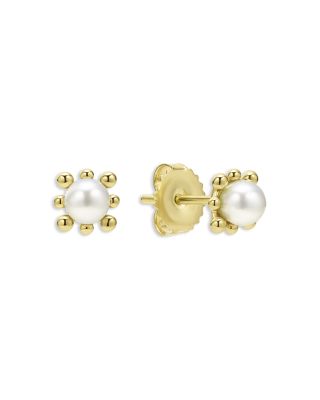 18K Yellow Gold Luna Cultured Pearl Fleur Stud Earrings