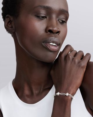 Sterling Silver Luna Cultured Pearl Fleur Link Bracelet