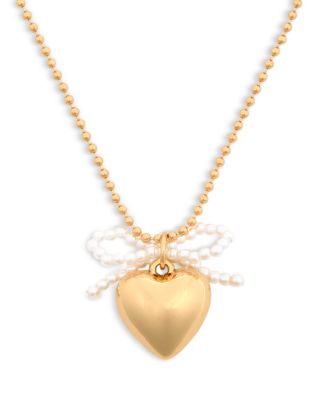 AQUA - Heart & Imitation Pearl Bow Pendant Necklace, 16"-18" - Exclusive
