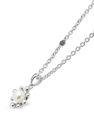 Sterling Silver Luna Cultured Pearl Fleur Pendant Necklace, 16"-18" 