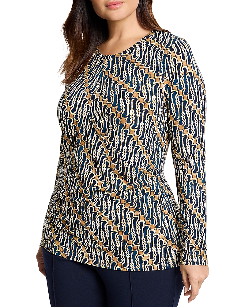 Nic+zoe Plus Printed Long Sleeve Top In Neutral Multi
