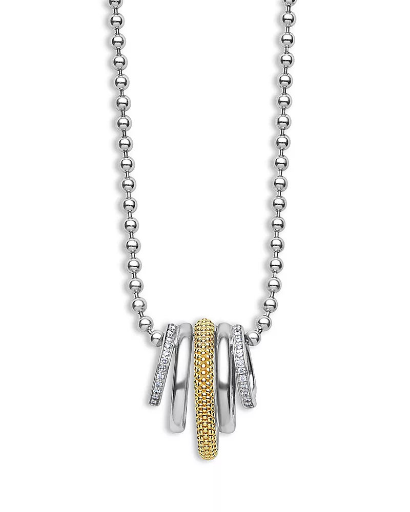 Lagos Two Tone Caviar Lux Five Ring Pendant Necklace with Diamonds, 16