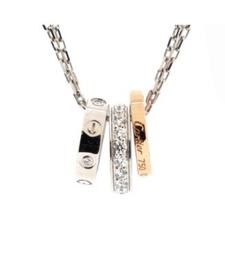 Pre-Owned Cartier Love 3 Ring Pendant Necklace 18K Rose Gold and 18K White Gold with Diamonds