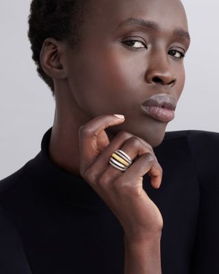 Two Tone Caviar Lux Five Row Diamond Ring, 0.29 tcw