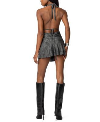 Metallic Backless Halter Mini Dress