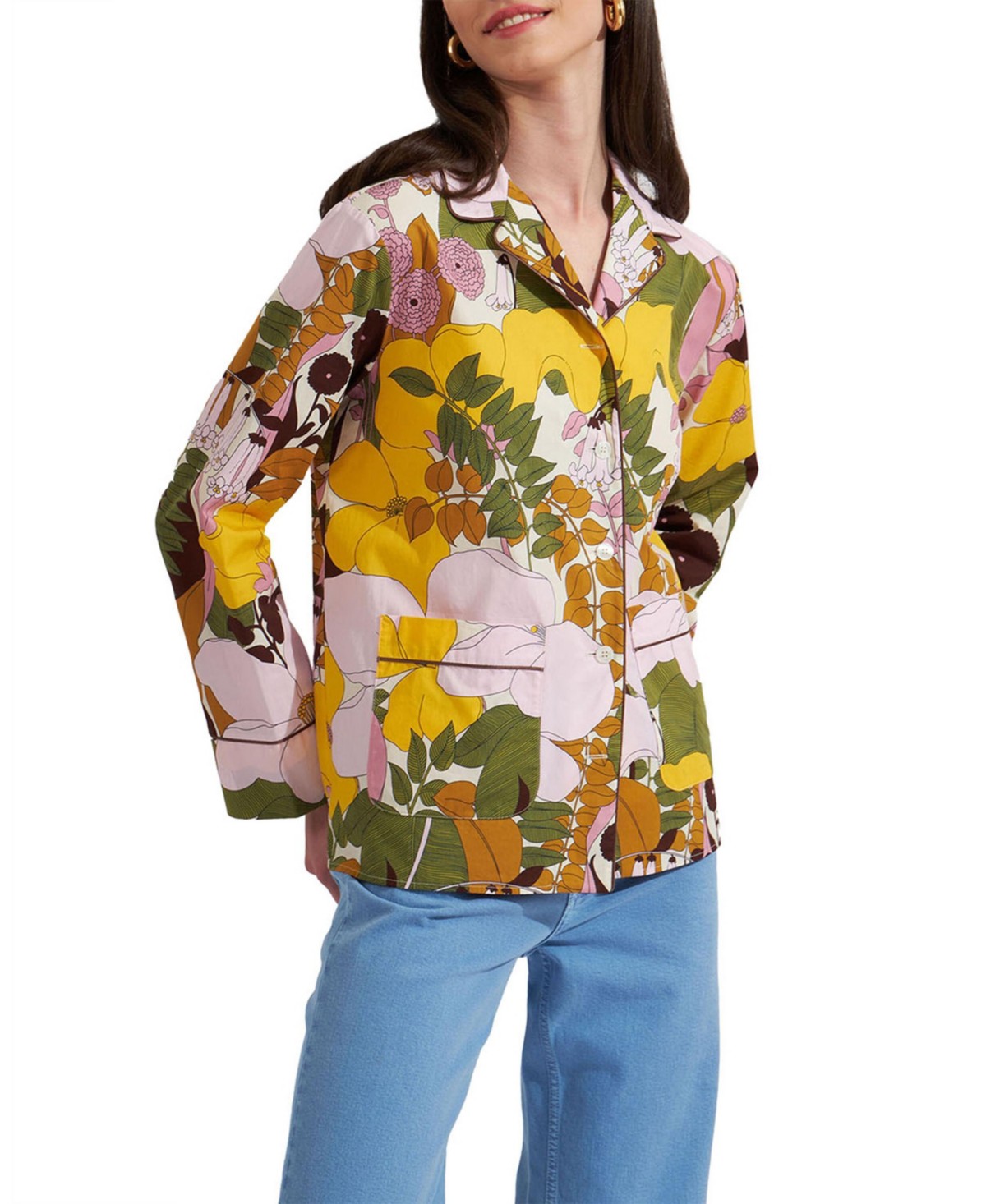 La Doublej La DoubleJ Pajama Shirt in Big Flower Rose Pink