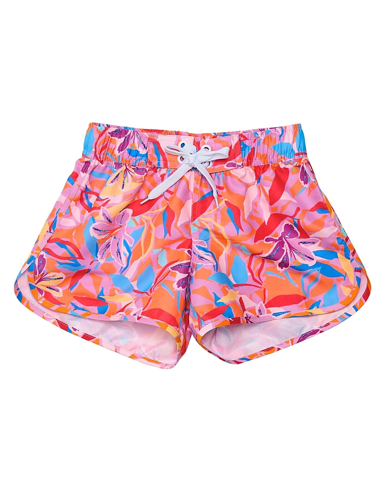Snapper Rock Girls' Blooming Sunset Sustainable Board Shorts - Little Kid, Big Kid In Orange