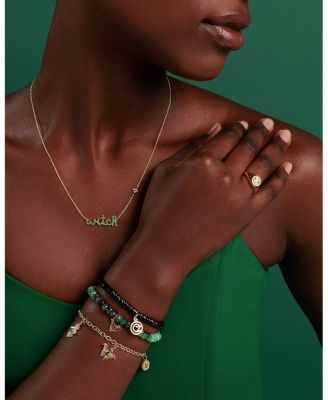 Wicked x Sydney Evan 14K Yellow Gold Emerald Witch Script Pendant Necklace, 18"