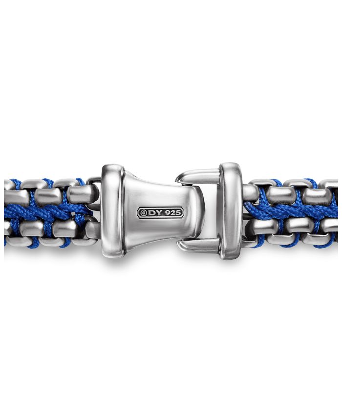 Woven Box Chain Bracelet Sterling Silver with Blue Nylon, 10mm