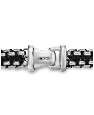 Men&#39;s Woven Box Chain Bracelet in Sterling Silver with Nylon, 10mm