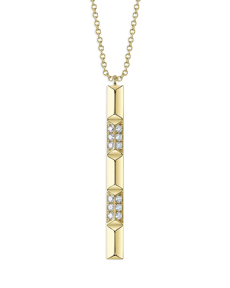 Shy Creation 14K Yellow Gold Kate Diamond Pave Geometric Vertical Bar Pendant Necklace, 18