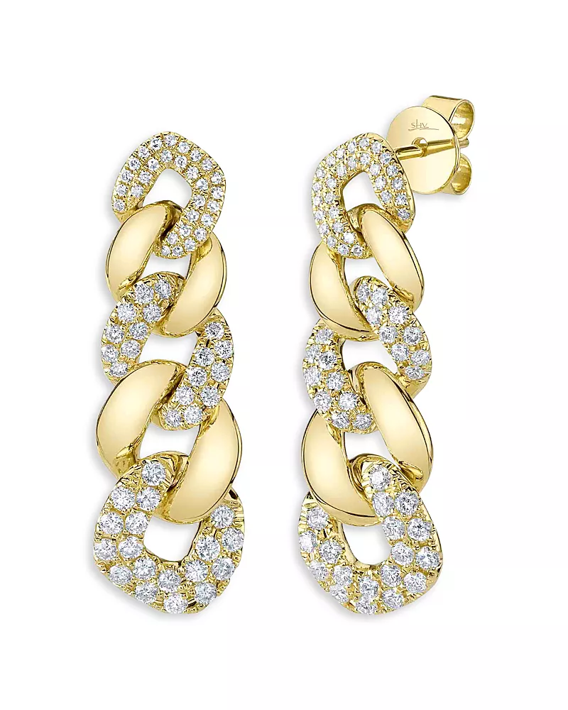 Shy Creation 14K Yellow Gold Kate Diamond Link Earrings, 1.03 tcw