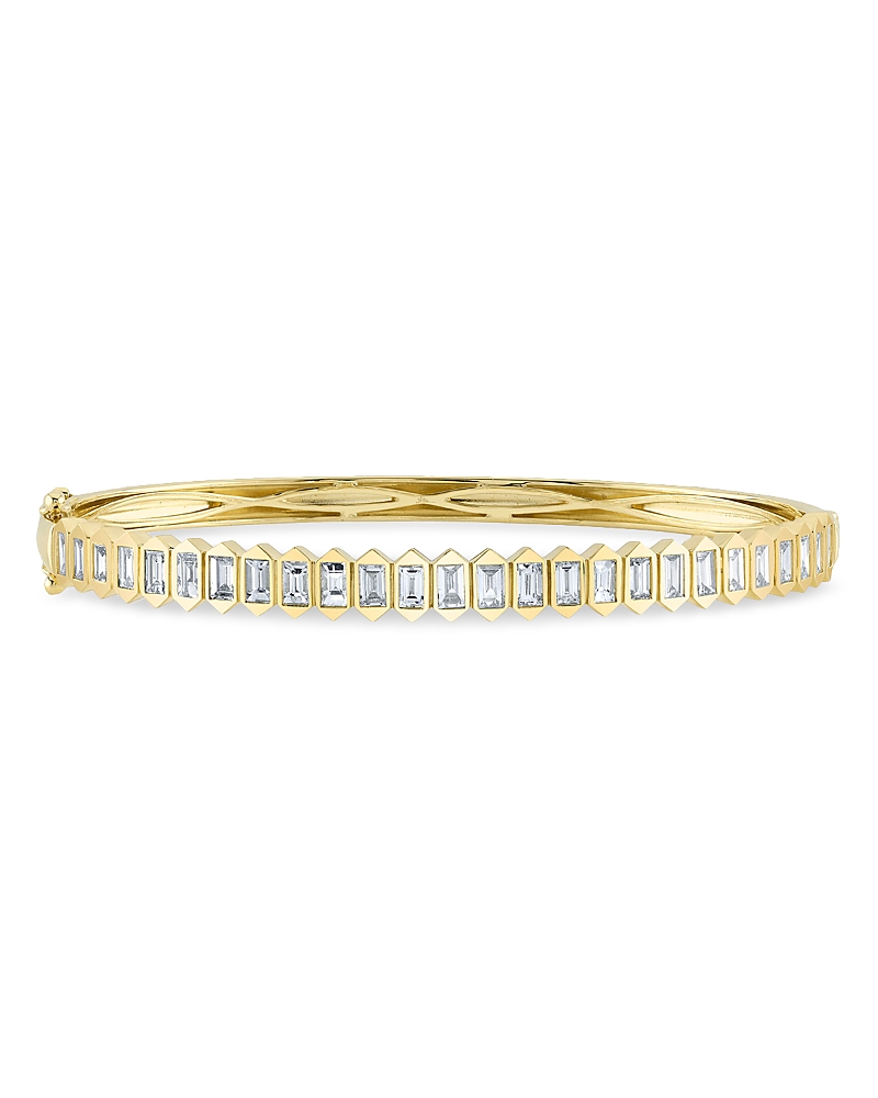 Shy Creation 14k Gold Bailey Diamond Baguette Bangle Bracelet In Gold