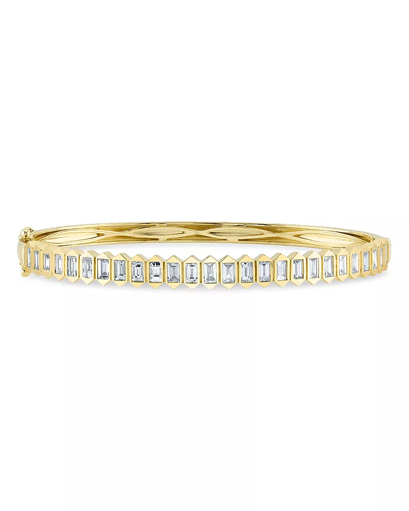 Shy Creation 14k Gold Bailey Diamond Baguette Bangle Bracelet